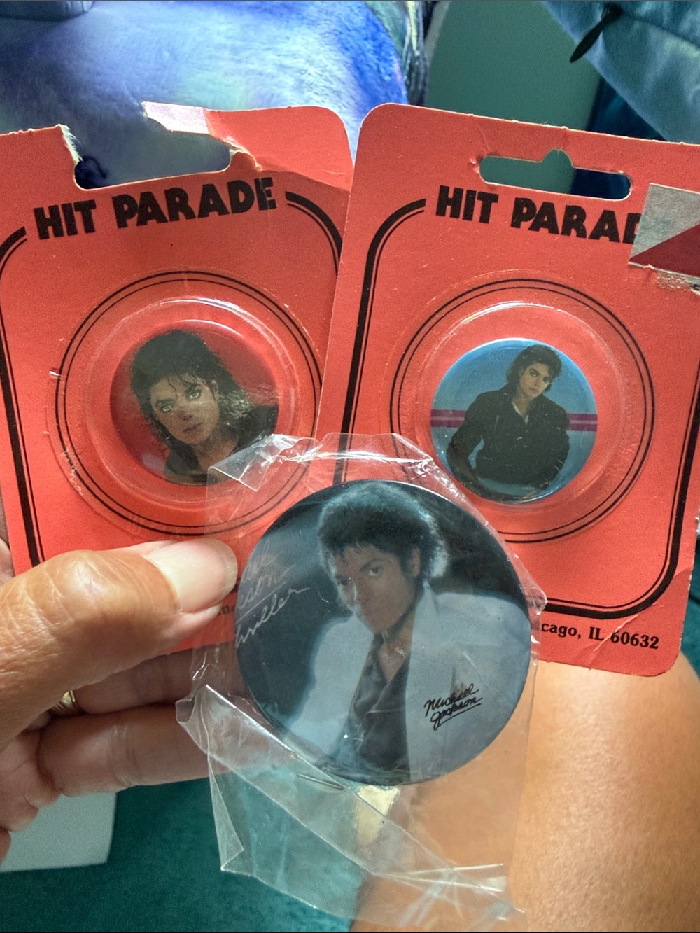 Hit Parade Michael Jackson Pinback Buttons - Red & Blue